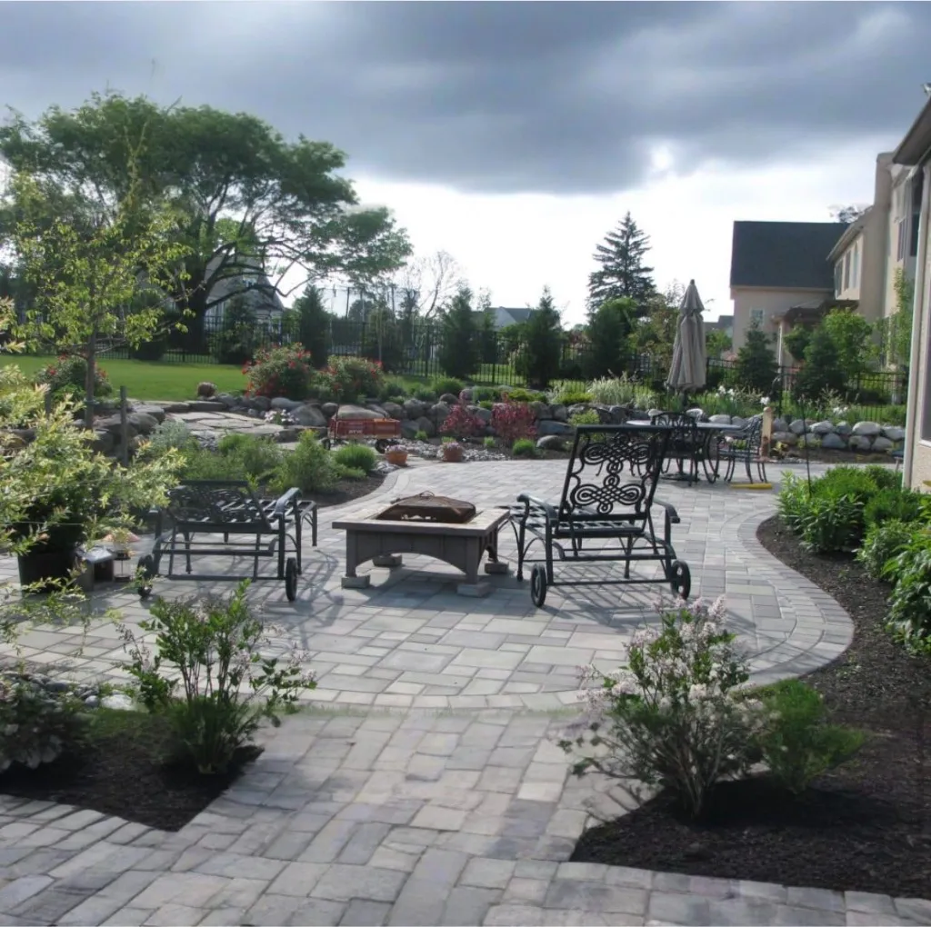 Custom hardscaping with paver patio and fire pit in Montgomery County PA